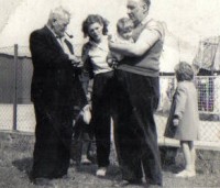 Edward Hudson my great grandad, my mum Pauline Tobin and my grandad Matthew David Tobin. I am the little girl in the coat. My brother David is the babe in arms..jpg